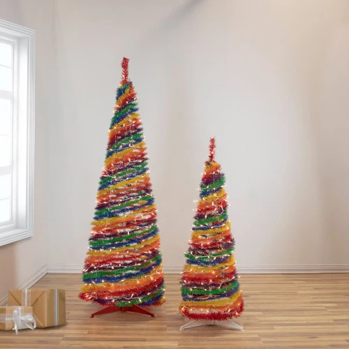 Northlight 4' Pre-Lit Rainbow Tinsel Pop-Up Artificial Christmas Tree, Clear Lights 4 Northlight 4' Pre-Lit Rainbow Tinsel Pop-Up Artificial Christmas Tree, Clear Lights - Image 2