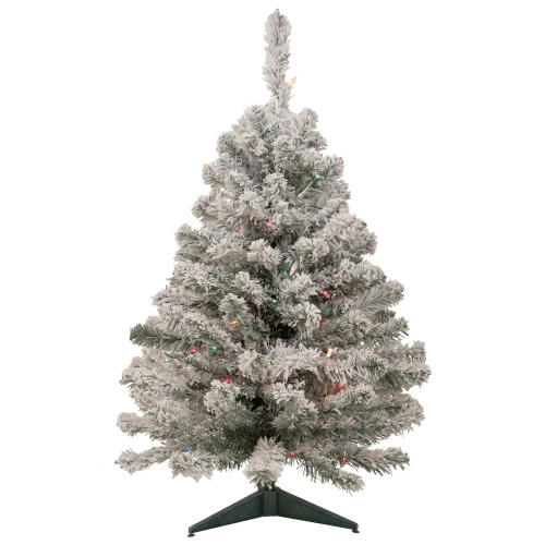 Northlight 3' Pre-Lit Medium Heavily Flocked Madison Pine Artificial Christmas Tree, Multi Lights 3 Northlight 3' Pre-Lit Medium Heavily Flocked Madison Pine Artificial Christmas Tree, Multi Lights