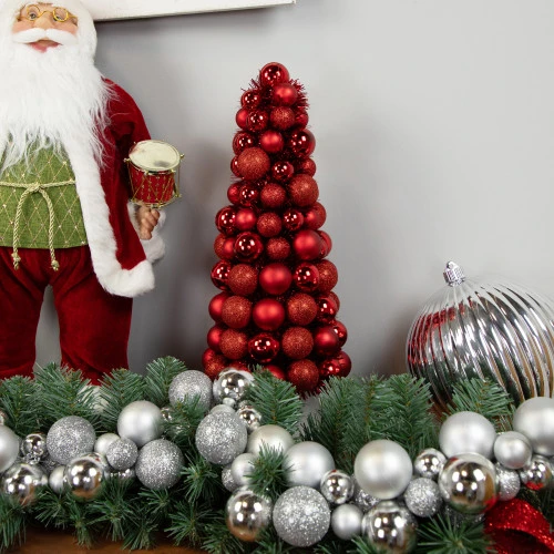 Northlight 3-Finish Shatterproof Ball Christmas Tree With Tinsel - 15.75" - Red 4 Northlight 3-Finish Shatterproof Ball Christmas Tree With Tinsel - 15.75" - Red - Image 2