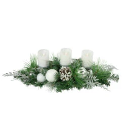 Northlight 30" Green Pine And Needle Triple Candle Holder With Pinecones And Christmas Ornaments 9 Northlight 30" Green Pine And Needle Triple Candle Holder With Pinecones And Christmas Ornaments -Northlight Christmas northlight sm94094 2 46953.1665087483