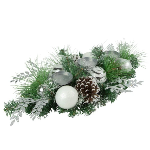 Northlight 30" Green Pine And Needle Triple Candle Holder With Pinecones And Christmas Ornaments 6 Northlight 30" Green Pine And Needle Triple Candle Holder With Pinecones And Christmas Ornaments - Image 4
