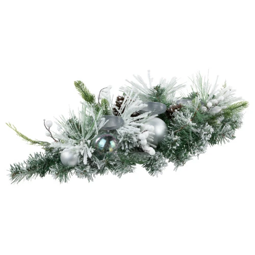 Northlight Flocked Pine Triple Candle Holder With Iridescent Christmas Ornaments - 30" 5 Northlight Flocked Pine Triple Candle Holder With Iridescent Christmas Ornaments - 30" - Image 3
