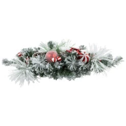 Northlight Triple Candle Holder With Flocked Pine And Christmas Ornaments - 32" - Red And White -Northlight Christmas northlight sm94115 3 74426.1680285393