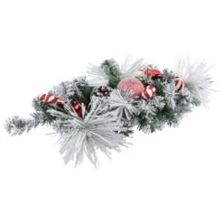 Northlight Triple Candle Holder With Flocked Pine And Christmas Ornaments - 32" - Red And White -Northlight Christmas northlight sm94115 4 40629.1680285393