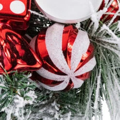 Northlight Triple Candle Holder With Flocked Pine And Christmas Ornaments - 32" - Red And White -Northlight Christmas northlight sm94115 5 64822.1667549887