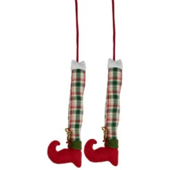 Northlight Set Of 2 Red And Green Plaid Plush Elf Leg Christmas Picks 30" -Northlight Christmas northlight sm94883 02 74017.1695830552