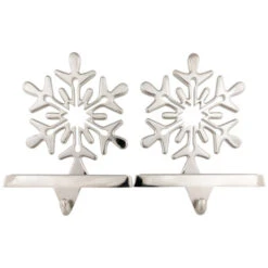Northlight Set Of 2 Solid Silver Snowflake Cutout Christmas Metal Stocking Holders 6.5"