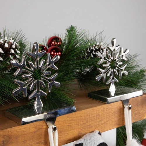 Northlight Set Of 2 Solid Silver Snowflake Cutout Christmas Metal Stocking Holders 6.5" 4 Northlight Set Of 2 Solid Silver Snowflake Cutout Christmas Metal Stocking Holders 6.5" - Image 2