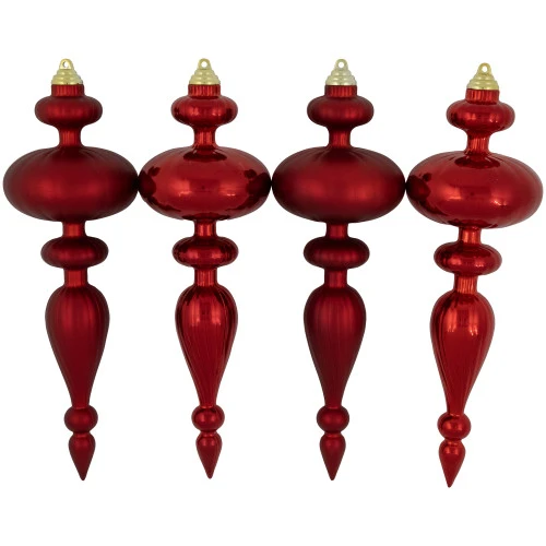 Northlight Commercial Size 2-Finish Christmas Finial Shatterproof Ornaments - Red -12" - 4ct 4 Northlight Commercial Size 2-Finish Christmas Finial Shatterproof Ornaments - Red -12" - 4ct - Image 2