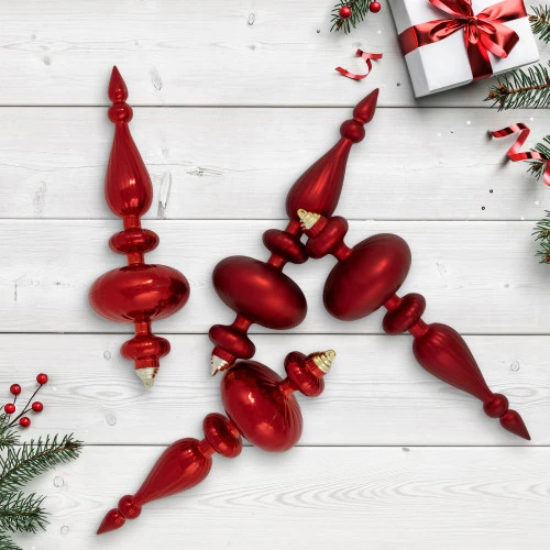 Northlight Commercial Size 2-Finish Christmas Finial Shatterproof Ornaments - Red -12" - 4ct 3 Northlight Commercial Size 2-Finish Christmas Finial Shatterproof Ornaments - Red -12" - 4ct