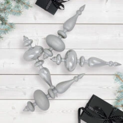 Northlight Commercial Size 2-Finish Christmas Finial Shatterproof Ornaments - Silver -12" - 4ct