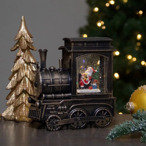 Northlight 6.75" Lighted Black Train Christmas Snow Globe With Santa 3 Northlight 6.75" Lighted Black Train Christmas Snow Globe With Santa