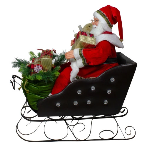 32" Red Traditional Jolly Santa Claus In Jewel Sleigh Christmas Figurine 5 32" Red Traditional Jolly Santa Claus In Jewel Sleigh Christmas Figurine - Image 3