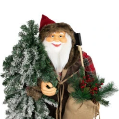 Northlight Standing Woodland Santa Claus With Flocked Alpine Tree Commercial Christmas Figure - 5' -Northlight Christmas northlight tj38548 05 48672.1693409636