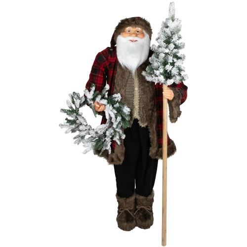 Northlight Santa Claus With Flocked Alpine Tree And Wreath Commercial Christmas Figure - 5' 3 Northlight Santa Claus With Flocked Alpine Tree And Wreath Commercial Christmas Figure - 5'