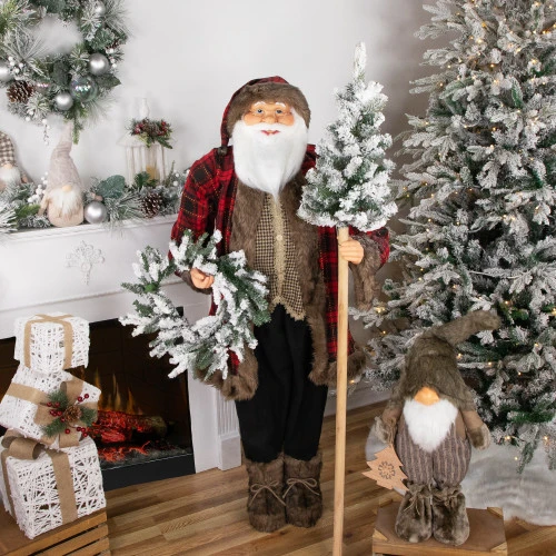 Northlight Santa Claus With Flocked Alpine Tree And Wreath Commercial Christmas Figure - 5' 4 Northlight Santa Claus With Flocked Alpine Tree And Wreath Commercial Christmas Figure - 5' - Image 2
