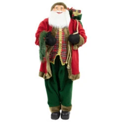 Northlight 60" Santa Claus With Wreath And Gift Bag Standing Christmas Figure
