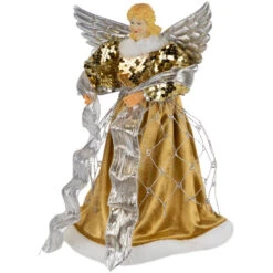 Northlight 12" Metallic Bronze And Silver Sequined Angel Christmas Tree Topper, Unlit -Northlight Christmas northlight tj99307 02 87763.1693409626