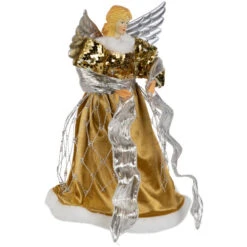 Northlight 12" Metallic Bronze And Silver Sequined Angel Christmas Tree Topper, Unlit -Northlight Christmas northlight tj99307 03 36972.1693409626