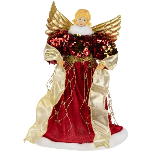 Northlight Metallic And Sequin Angel Christmas Tree Topper - 12" - Red And Gold - Unlit 3 Northlight Metallic And Sequin Angel Christmas Tree Topper - 12" - Red And Gold - Unlit