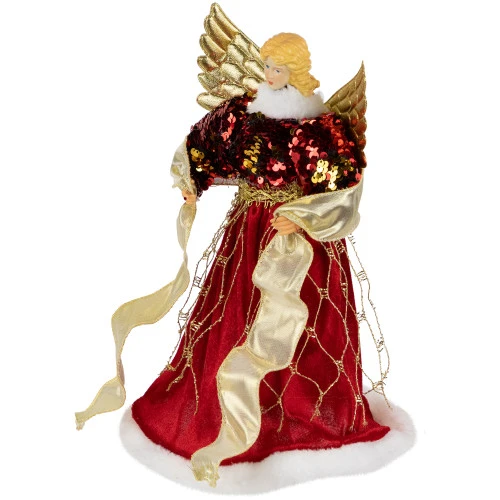 Northlight Metallic And Sequin Angel Christmas Tree Topper - 12" - Red And Gold - Unlit 6 Northlight Metallic And Sequin Angel Christmas Tree Topper - 12" - Red And Gold - Unlit - Image 4