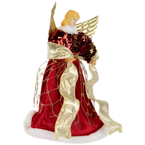 Northlight Metallic And Sequin Angel Christmas Tree Topper - 12" - Red And Gold - Unlit 5 Northlight Metallic And Sequin Angel Christmas Tree Topper - 12" - Red And Gold - Unlit - Image 3