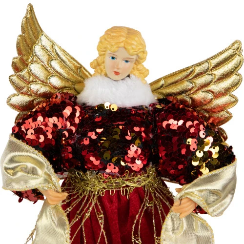 Northlight Metallic And Sequin Angel Christmas Tree Topper - 12" - Red And Gold - Unlit 7 Northlight Metallic And Sequin Angel Christmas Tree Topper - 12" - Red And Gold - Unlit - Image 5