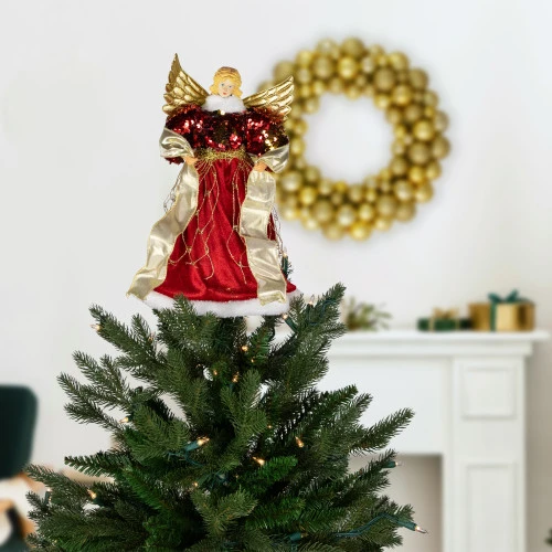 Northlight Metallic And Sequin Angel Christmas Tree Topper - 12" - Red And Gold - Unlit 4 Northlight Metallic And Sequin Angel Christmas Tree Topper - 12" - Red And Gold - Unlit - Image 2