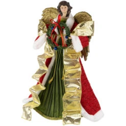 Northlight 18" Red And Green Angel With Wreath Christmas Tree Topper, Unlit -Northlight Christmas northlight tj99311 02 52426.1693669213