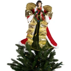 Northlight 18" Red And Green Angel With Wreath Christmas Tree Topper, Unlit -Northlight Christmas northlight tj99311 on20tree 96007.1693669213