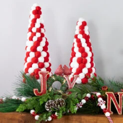 Northlight Pom Pom Cone Tree Christmas Decoration - 13" - White And Red -Northlight Christmas northlight tr95020 styled 03346.1700500044
