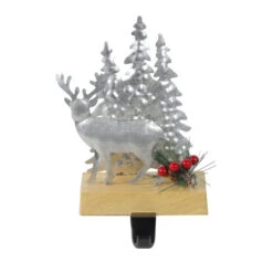 Northlight Galvanized Metal Deer With Trees Christmas Stocking Holder - 8.5" - Silver