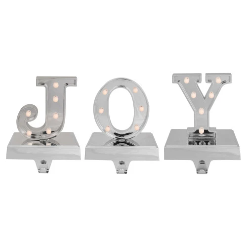 Northlight LED Lighted "JOY" Christmas Stocking Holder - 6.5" - Silver Finish - Set Of 3 3 Northlight LED Lighted "JOY" Christmas Stocking Holder - 6.5" - Silver Finish - Set Of 3
