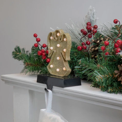 Northlight LED Lighted Glittered Angel Christmas Stocking Holder - 7" - Gold Finish 4 Northlight LED Lighted Glittered Angel Christmas Stocking Holder - 7" - Gold Finish - Image 2