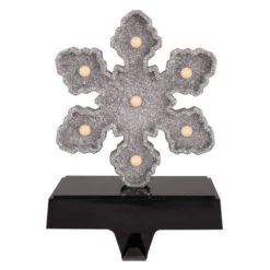 Northlight LED Lighted Glittered Snowflake Christmas Stocking Holder - 7" - Silver Finish