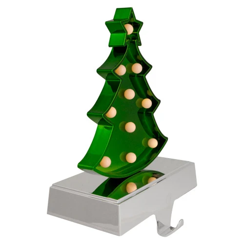 Northlight LED Lighted Shiny Christmas Tree Stocking Holder - 7" - Silver And Green 5 Northlight LED Lighted Shiny Christmas Tree Stocking Holder - 7" - Silver And Green - Image 3