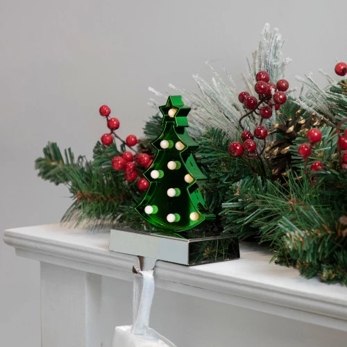 Northlight LED Lighted Shiny Christmas Tree Stocking Holder - 7" - Silver And Green 4 Northlight LED Lighted Shiny Christmas Tree Stocking Holder - 7" - Silver And Green - Image 2