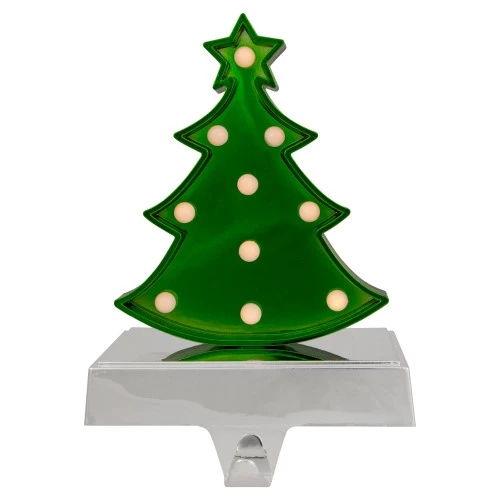 Northlight LED Lighted Shiny Christmas Tree Stocking Holder - 7" - Silver And Green 3 Northlight LED Lighted Shiny Christmas Tree Stocking Holder - 7" - Silver And Green