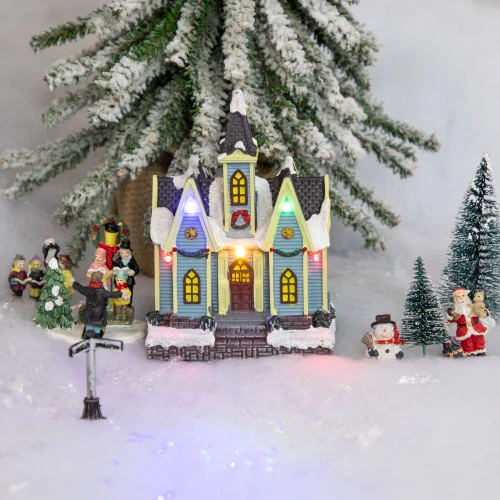 Northlight LED Lighted Snowy Church Christmas Village Display Piece - 6" 4 Northlight LED Lighted Snowy Church Christmas Village Display Piece - 6" - Image 2