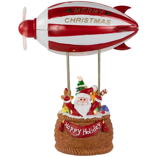 Musical And Animated Blimp And Santa Christmas Decoration - 8.5" - Red And White 3 Musical And Animated Blimp And Santa Christmas Decoration - 8.5" - Red And White