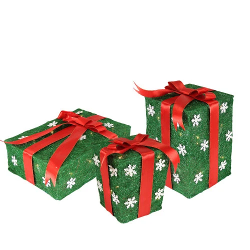 Northlight Set Of 3 Lighted Green With Red Bows Gift Boxes Outdoor Christmas Decorations 13" 4 Northlight Set Of 3 Lighted Green With Red Bows Gift Boxes Outdoor Christmas Decorations 13" - Image 2