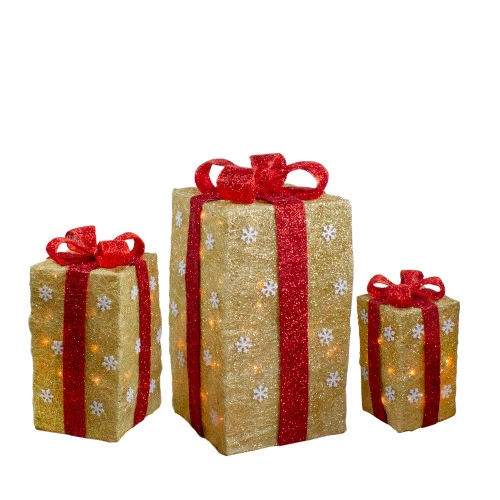 Northlight Set Of 3 Lighted Tall Gold Gift Boxes With Red Bows Christmas Outdoor Decorations 18" 3 Northlight Set Of 3 Lighted Tall Gold Gift Boxes With Red Bows Christmas Outdoor Decorations 18"
