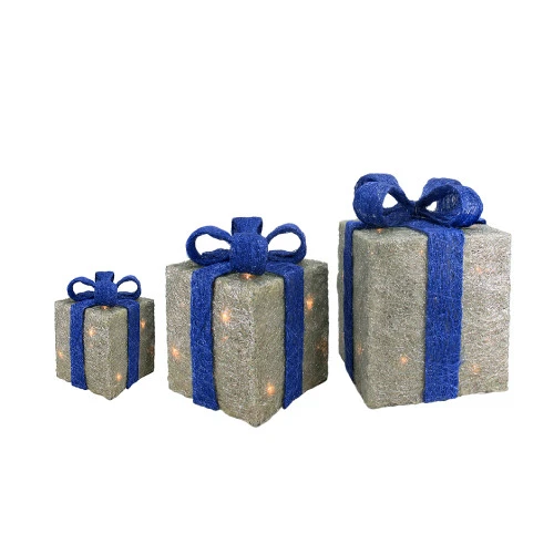 Northlight Lighted Gift Boxes Outdoor Christmas Decorations - 10" - Silver And Blue - Set Of 3 4 Northlight Lighted Gift Boxes Outdoor Christmas Decorations - 10" - Silver And Blue - Set Of 3 - Image 2