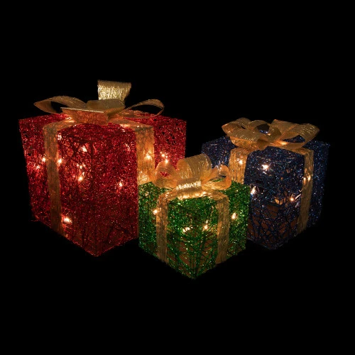 Northlight Set Of 3 Lighted Red, Blue And Green Gift Boxes Christmas Decorations 9.75" 7 Northlight Set Of 3 Lighted Red, Blue And Green Gift Boxes Christmas Decorations 9.75" - Image 5