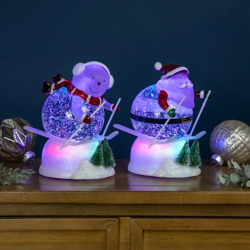 Northlight LED Lighted Color Changing Skiing Santa And Snowman Acrylic Christmas Snow Globes - 7.25" - Set Of 2 3 Northlight LED Lighted Color Changing Skiing Santa And Snowman Acrylic Christmas Snow Globes - 7.25" - Set Of 2