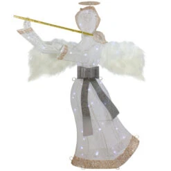 36" LED Lighted Lace Angel With Flute Outdoor Christmas Decoration