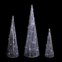 Northlight Set Of 3 LED Lighted Silver Glitter Cone Tree Outdoor Christmas Decorations 23.5" -Northlight Christmas northlight ye92367 onblack 34007.1665610751