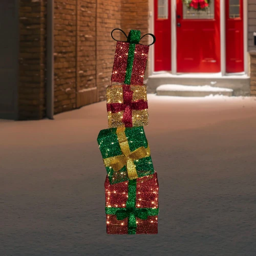 Northlight LED Lighted Stacked Christmas Gifts Outdoor Decoration - 53" - Warm White 4 Northlight LED Lighted Stacked Christmas Gifts Outdoor Decoration - 53" - Warm White - Image 2
