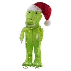 Northlight LED Lighted Tinsel Santa T-Rex Dinosaur Outdoor Christmas Decoration - 30" - Warm White -Northlight Christmas northlight ye93932 1 57193.1702056332
