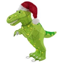 Northlight LED Lighted Tinsel Santa T-Rex Dinosaur Outdoor Christmas Decoration - 30" - Warm White -Northlight Christmas northlight ye93932 2 32058.1702056332